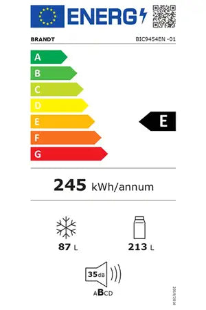 Réfrigérateur congélateur en bas Brandt BIC9454EN - ENCASTRABLE 194CM