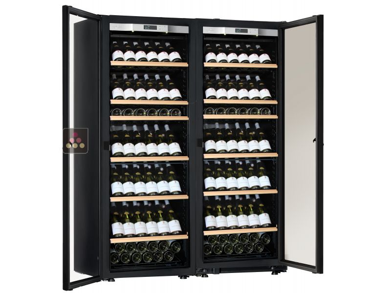Combiné de 2 caves à vin Mono-Température de conservation ou de service - Portes Full Glass - Présentation inclinée TRANSTHERM PRESTIGE ERMITAGE
