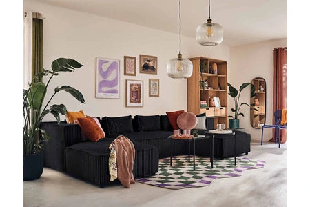 Canapé d'angle Lisa Design Stella - canapé panoramique en U - 7 places - en velours côtelé grosses côtes - Noir