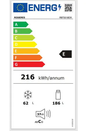 Réfrigérateur congélateur en bas Rosieres RBT5518EW - ENCASTRABLE 177 cm