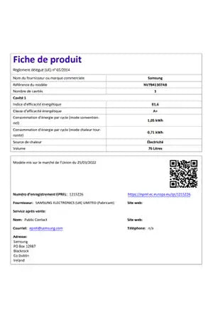 Four encastrable Samsung NV7B41307AB/U1