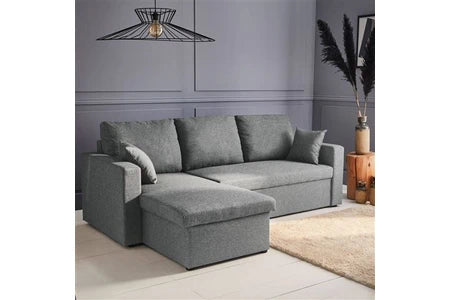 Canapé d'angle Sweeek Canapé d'angle convertible en tissu gris clair - IDA - 3 places fauteuil d'angle réversible coffre rangement lit modulable