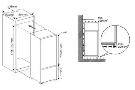Réfrigérateur congélateur en bas Brandt BIC1724ES - ENCASTRABLE 179CM