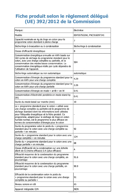 Sèche-linge à condensation Electrolux EDP2075GDW