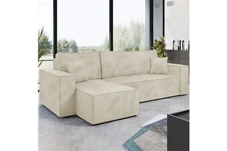 Canapé d'angle GENERIQUE Canapé d'angle convertible en velours côtelé Karl - 3 places - Beige