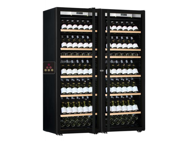 Combiné de 2 caves à vin Mono-Température de conservation ou de service - Portes Full Glass - Présentation inclinée TRANSTHERM PRESTIGE ERMITAGE