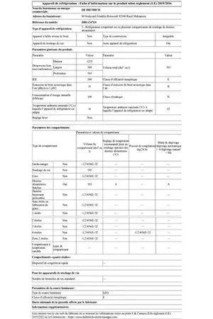 Réfrigérateur 1 porte De Dietrich DRL1247ES - ENCASTRABLE 123 CM