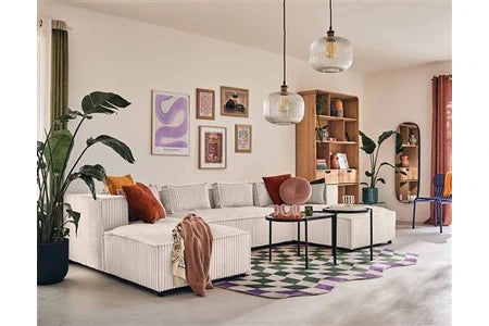 Canapé d'angle Lisa Design Stella - canapé panoramique en U - 7 places - en velours côtelé grosses côtes - Blanc