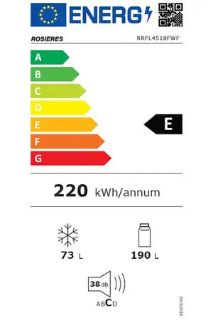 Réfrigérateur congélateur en bas Rosieres RRFL4518FWF - ENCASTRABLE 177 CM