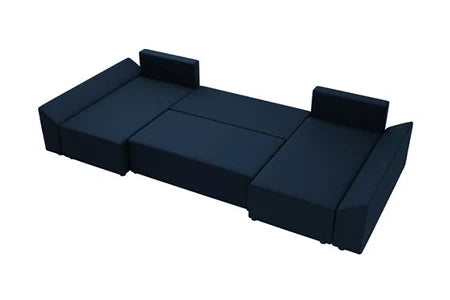 Canapé d'angle BestMobilier Mike - canapé panoramique en U - 7 places - convertible - avec coffre - en velours - Bleu marine