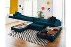 Canapé d'angle Lisa Design Merida - canapé panoramique en U - 7 places - convertible avec coffres et têtières réglables - en velours - Bleu canard
