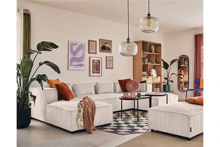 Canapé d'angle Lisa Design Stella - canapé panoramique en U - 7 places - en velours côtelé grosses côtes - Blanc