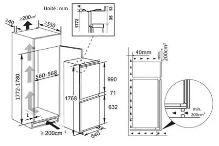Réfrigérateur congélateur en bas Thomson TH178EBI38 - ENCASTRABLE 177CM