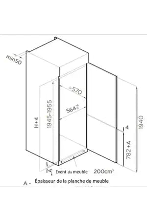 Réfrigérateur congélateur en bas Brandt BIC9454EN - ENCASTRABLE 194CM