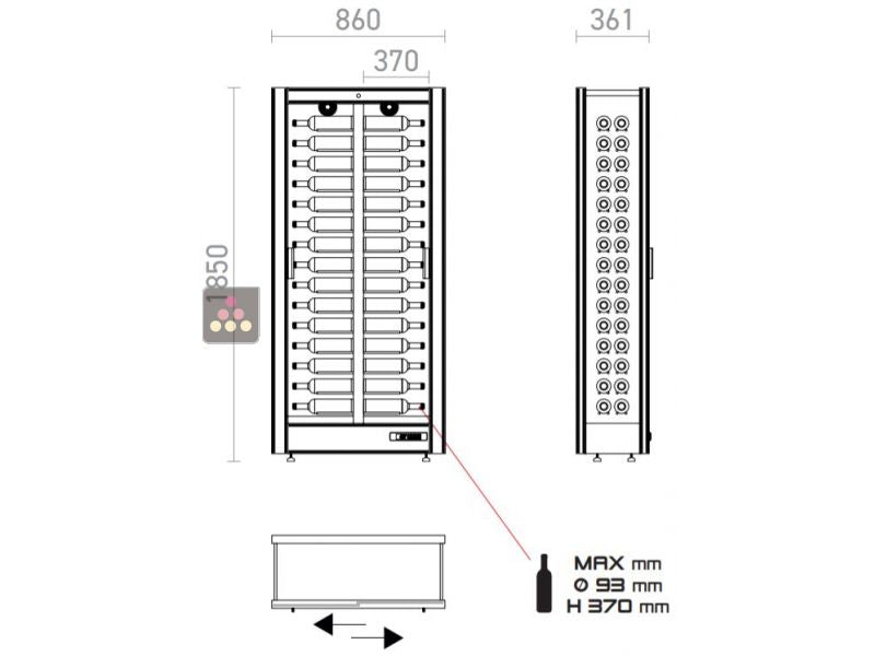 Vitrine à vin multi-températures - Usage pro - 3 côtés vitrés - P36cm - Bouteilles horizontales - Habillage magnétique interchangeable CALICE DESIGN MODULAIRE PRO