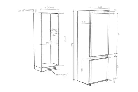 Réfrigérateur congélateur en bas Rosieres RRFL4518FWF - ENCASTRABLE 177 CM