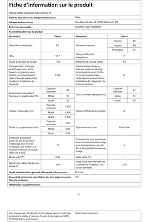 Lave-linge hublot MIELE WCD 660