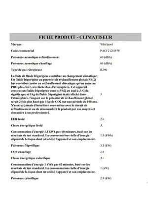 Climatiseur mobile Whirlpool PACF212HPW