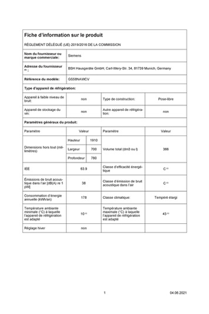 Congélateur armoire SIEMENS GS58NAWCV