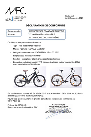 Vélo électrique LE VELO MAD VAE URBAIN 2 LE VELO NOIR TAILLE 45