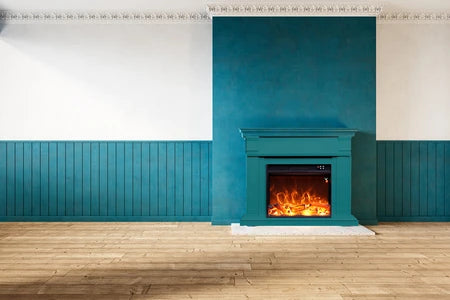 Cheminée électrique MPC MPC CAMINO CALDERA CHEMINÉE SUR PIED AVEC CADRE ET BRÛLEUR ÉLECTRIQUE 1500W, TURQUOISE