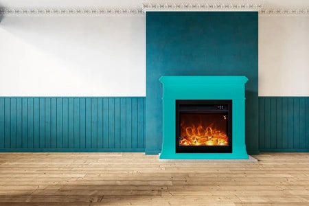 Cheminée électrique MPC MPC CAMINO PIENZA CHEMINÉE SUR PIED COMPRENANT UN CADRE ET UN BRÛLEUR ÉLECTRIQUE 1500W, TURQUOISE