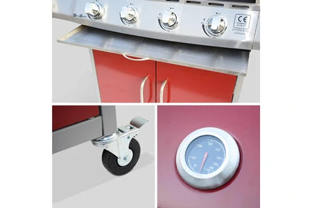Barbecue ALICE'S GARDEN BARBECUE GAZ INOX 17KW - RICHELIEU ROUGE - BARBECUE 5 BRÛLEURS DONT 1 FEU LATÉRAL. CÔTÉ GRILL ET CÔTÉ PLANCHA