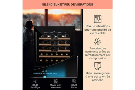 Cave de service KLARSTEIN CAVE À VIN ENCASTRABLE - VINSIDER 36 BUILT-IN UNO - 92 L - 36 BOUTEILLES - 5 ET 20 °C - LED - CONTRÔLE TACTILE - NOIR