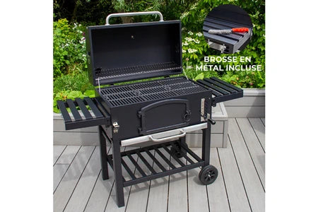 Barbecue MONSTERSHOP MONSTERSHOP - BBQ XXL- BARBECUE GRILL&FUMOIR TYPE AMÉRICAIN ACIER NOIR MAT JARDIN MAX 5.5KG CHARBON 4 EVENTS PORTABLE GIGANTESQUE SURFACE DE CUISSON