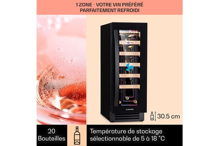 Cave de service KLARSTEIN CAVE À VIN ENCASTRABLE - VINOVILLA 20 - 50 L / 20 BOUTEILLES PORTE VITRÉE ACIER INOXYDABLE - NOIR